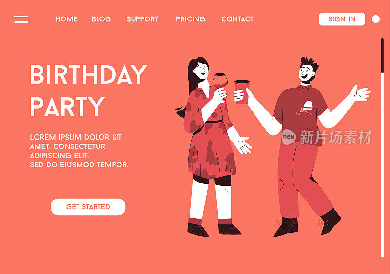 Vector landing page of Birthday Party concept